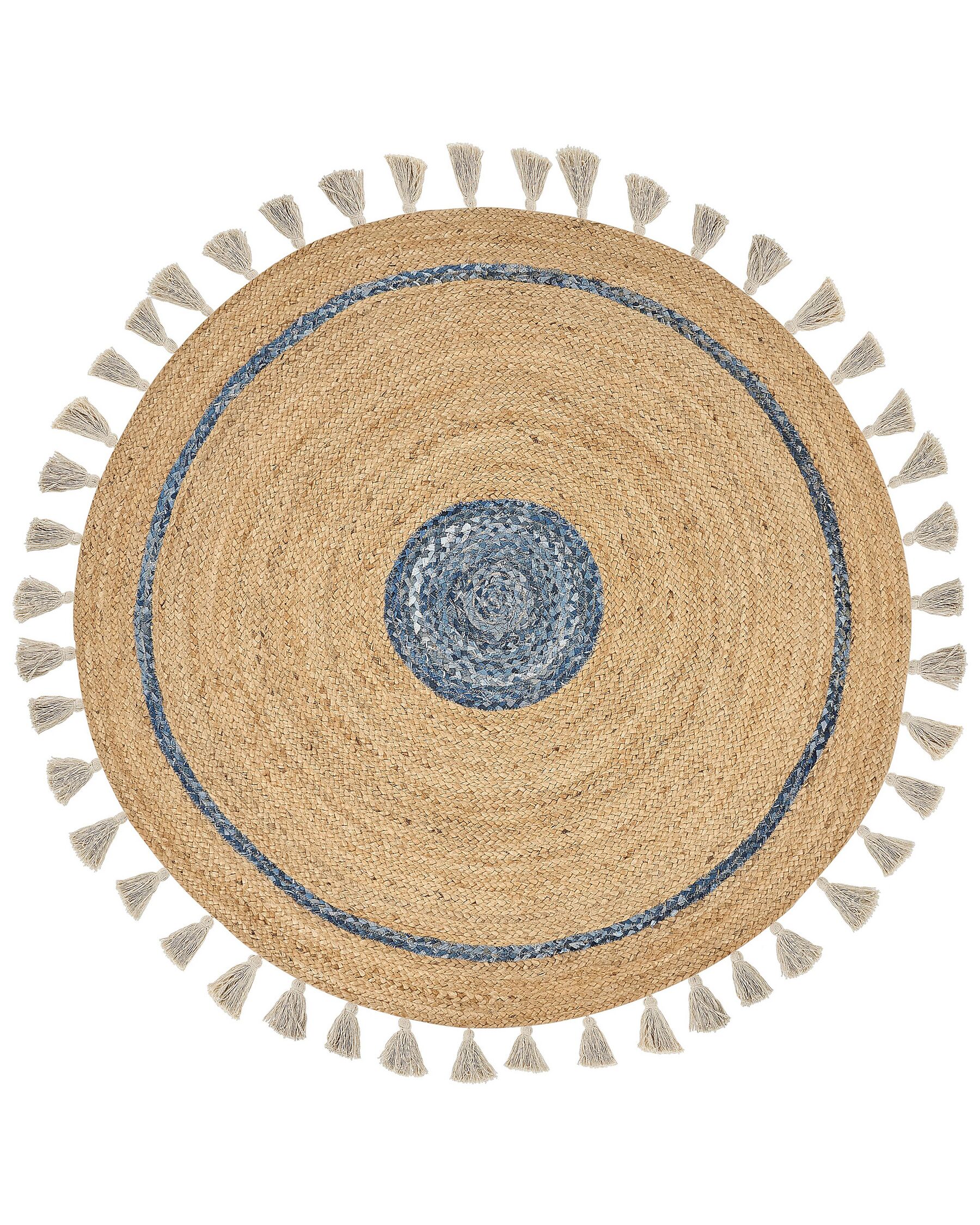 Round Jute Area Rug ⌀ 140 cm Beige and Blue OBAKOY_904134