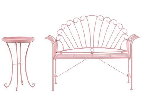 Metal Garden Bench Set Pink Cavina Beliani Sk Metal Garden Bench Set Pink Cavina, Metal Garden Bench Sets