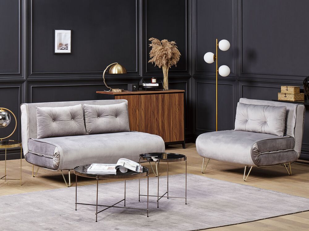Velvet Sofa Set Dark Grey Vestfold