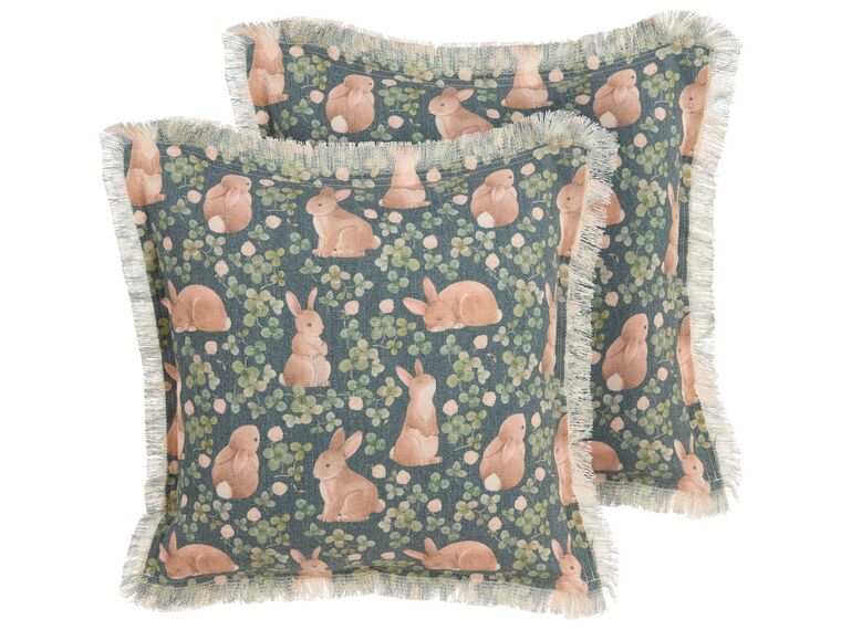 Sierkussen set van 2 konijnenprint groen 45 x 45 cm ALSTROEMERIA_877705