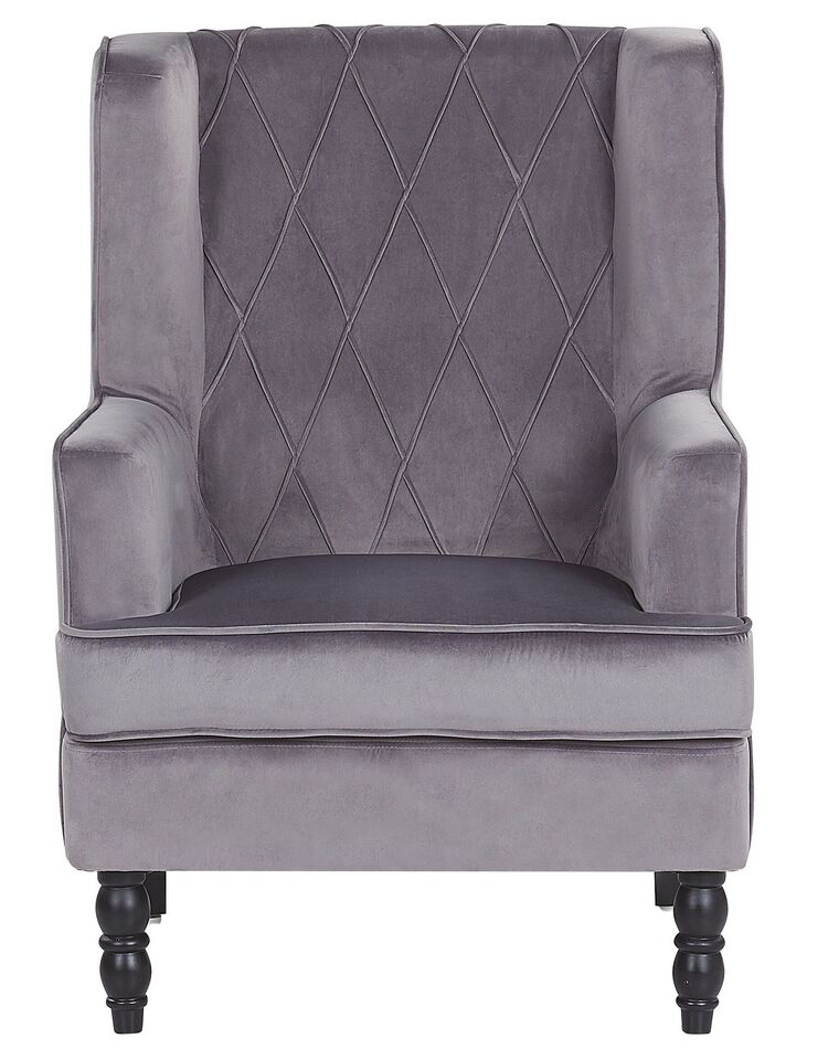 Velvet Armchair with Footstool Grey SANDSET Beliani.co.uk