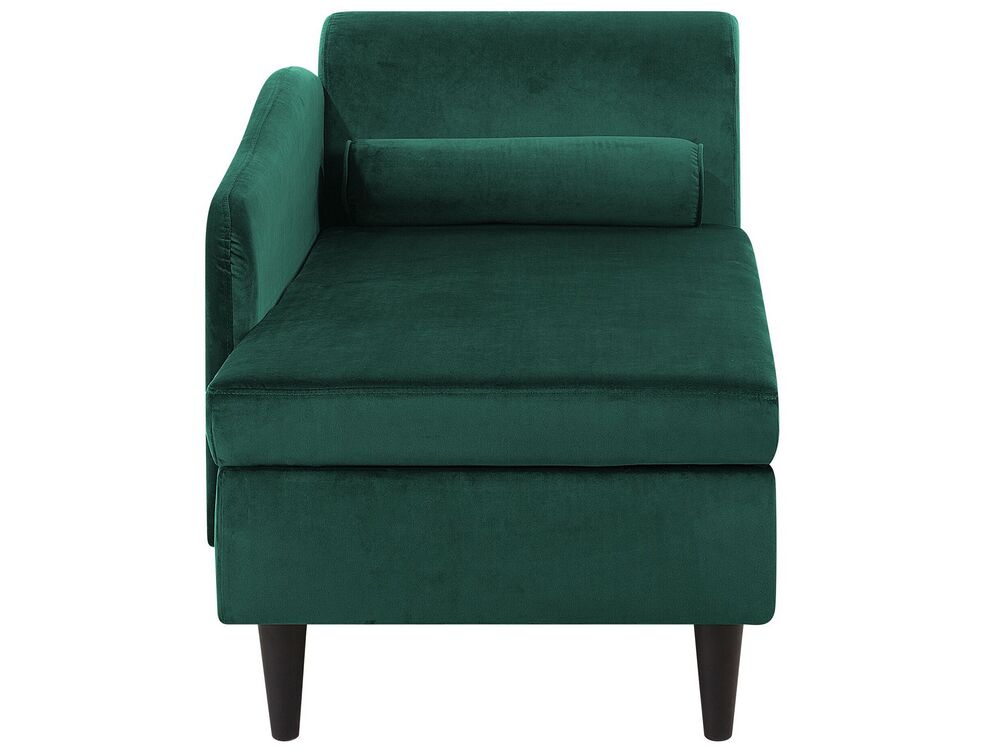 Chaise Longue De Salon Avec Rangement - Velours Beige, Pieds En Bois - Méridienne Droite 160x70 Cm
