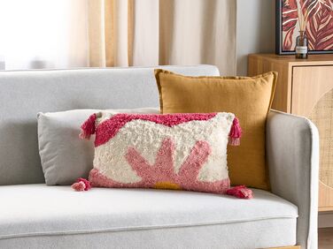 Tufted Cotton Cushion with Tassels 30 x 50 cm Pink and White ACTAEA