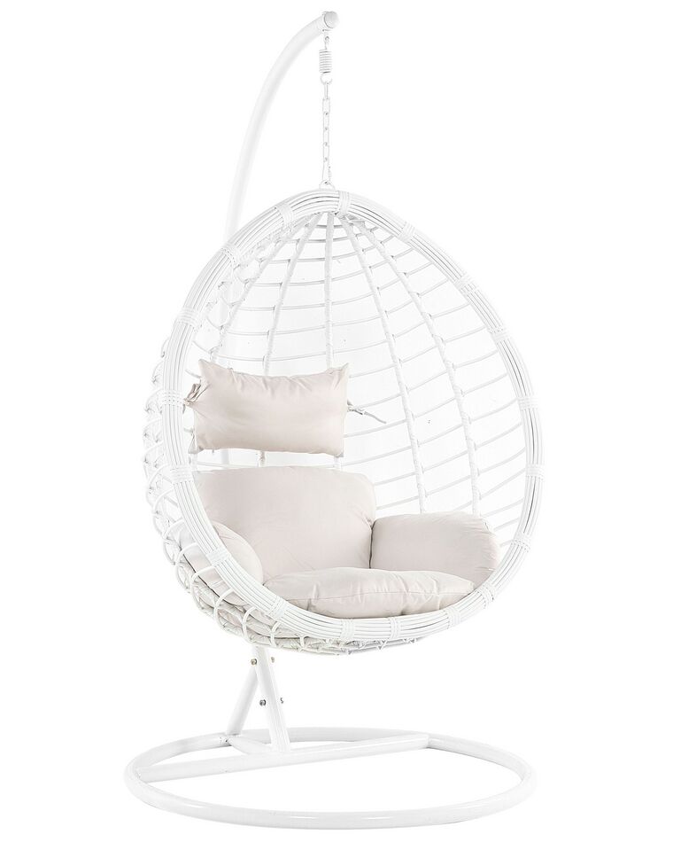 PE Rattan Hanging Chair with Stand White FANO_724367