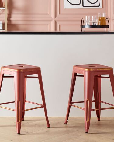 Set of 2 Steel Stools 60 cm Red with Gold CABRILLO