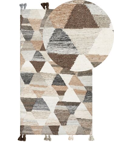 Alfombra kilim de lana beige/marrón/negro 80 x 150 cm ARGAVAND