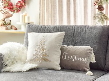 Cotton Cushion Christmas Tree Pattern 45 x 45 cm Beige CLEYERA