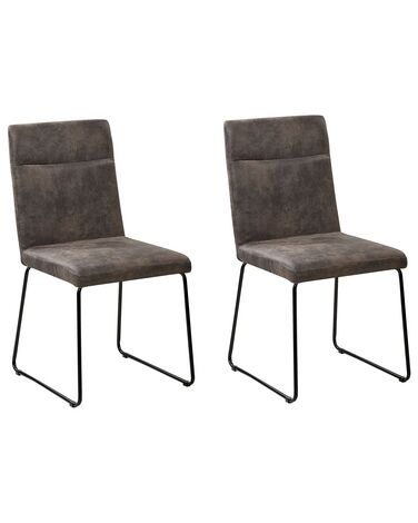 Conjunto de 2 sillas de comedor de poliéster gris oscuro/negro NEVADA