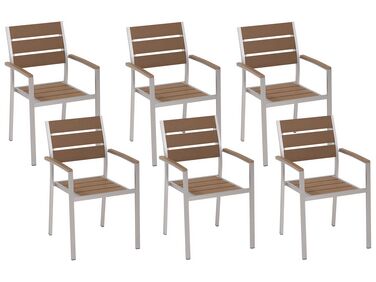 Set of 6 Garden Dining Chairs Light Wood and Silver VERNIO