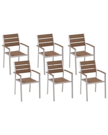 Set of 6 Garden Dining Chairs Light Wood and Silver VERNIO