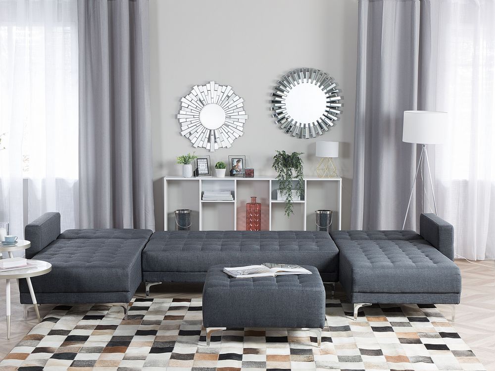5 Seater Ushaped Modular Fabric Sofa Dark Grey ABERDEEN Beliani.co.uk