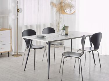 Dining Table 160 x 80 cm White Marble Effect with Black SANTIAGO