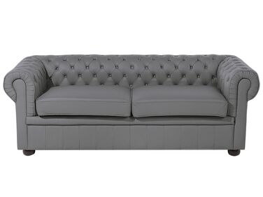 3 Seater Leather Sofa Grey CHESTERFIELD