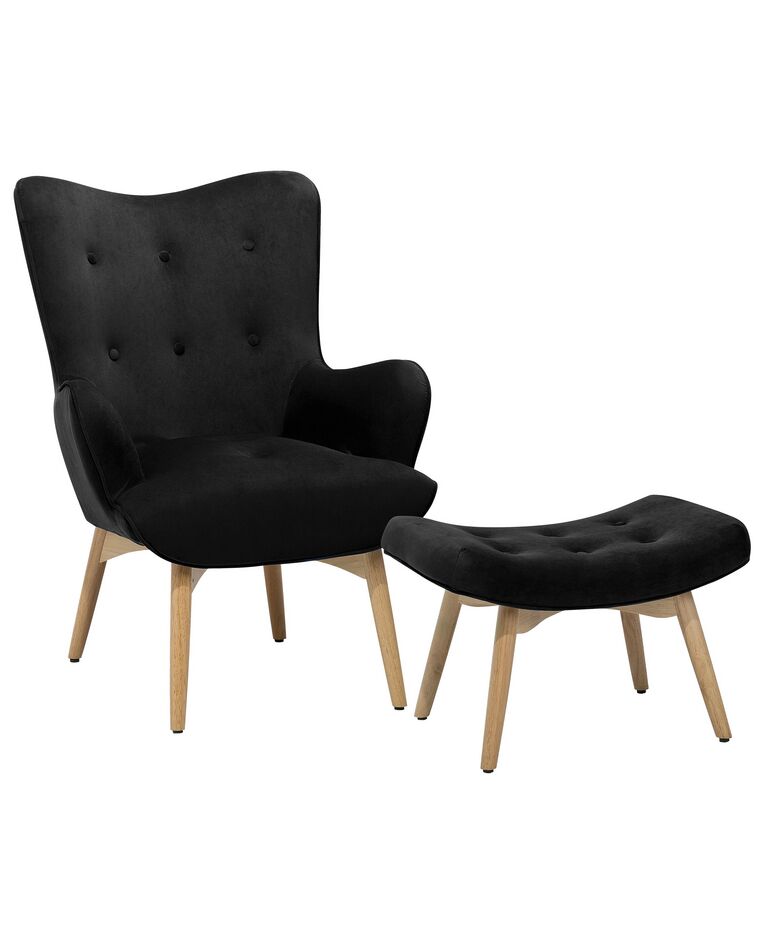 Sessel Samtstoff schwarz mit Hocker VEJLE_712861