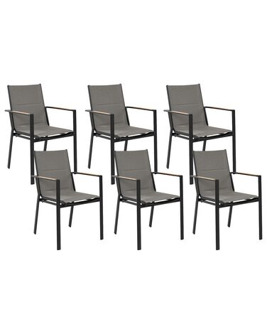 Set di 6 sedie da giardino metallo nero e legno chiaro BUSSETO