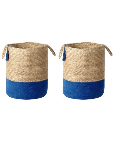 Conjunto de 2 cestas de yute beige/azul marino 50 cm GAJAR