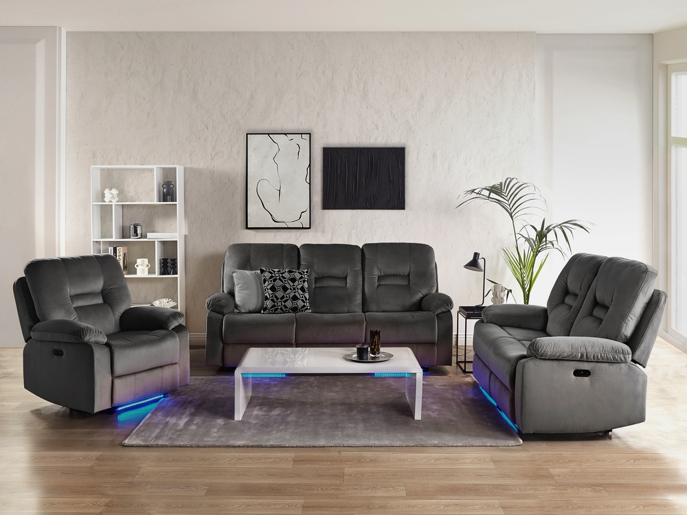 Sofa Set Samtstoff dunkelgrau 6-Sitzer LED-Beleuchtung USB-Port elektrisch  verstellbar BERGEN 