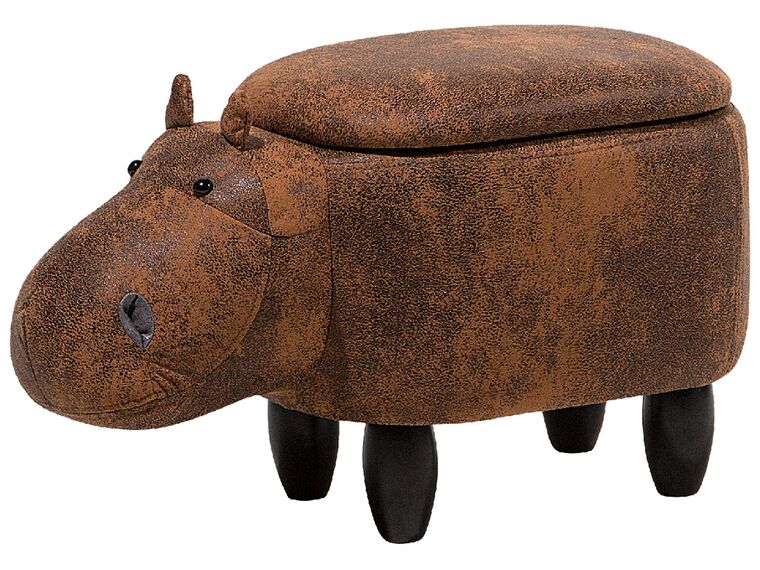 Faux Leather Storage Animal Stool Brown HIPPO_710393