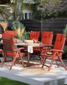 Conjunto de 6 sillas de jardín de madera de acacia con cojines terracota TOSCANA_783978