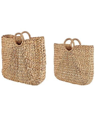 Set of 2 Water Hyacinth Baskets Natural POMPANO