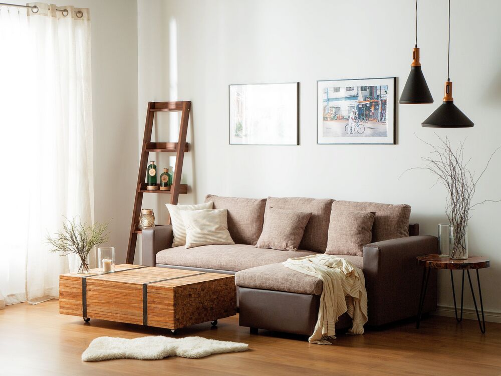 Divano Letto Angolare In Tessuto Beige Versione Sinistra Tampere Beliani It