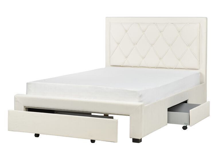 Zamatová posteľ s úložným priestorom 140 x 200 cm krémová LIEVIN_902390