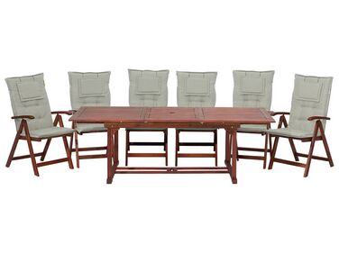 6 Seater Acacia Wood Garden Dining Set with Taupe Cushions TOSCANA