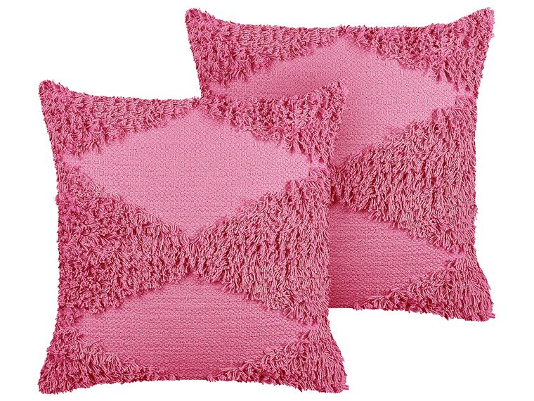 Set of 2 Tufted Cotton Cushions 45 x 45 cm Pink RHOEO_840109