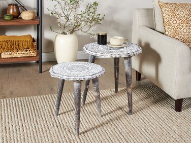 Set of 2 Mango Wood Side Tables Off-White ADRO