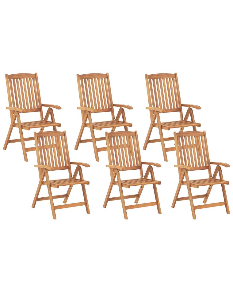 Zestaw 6 drewnianych krzeseł ogrodowych składany drewno akacjowe jasne JAVA_802450