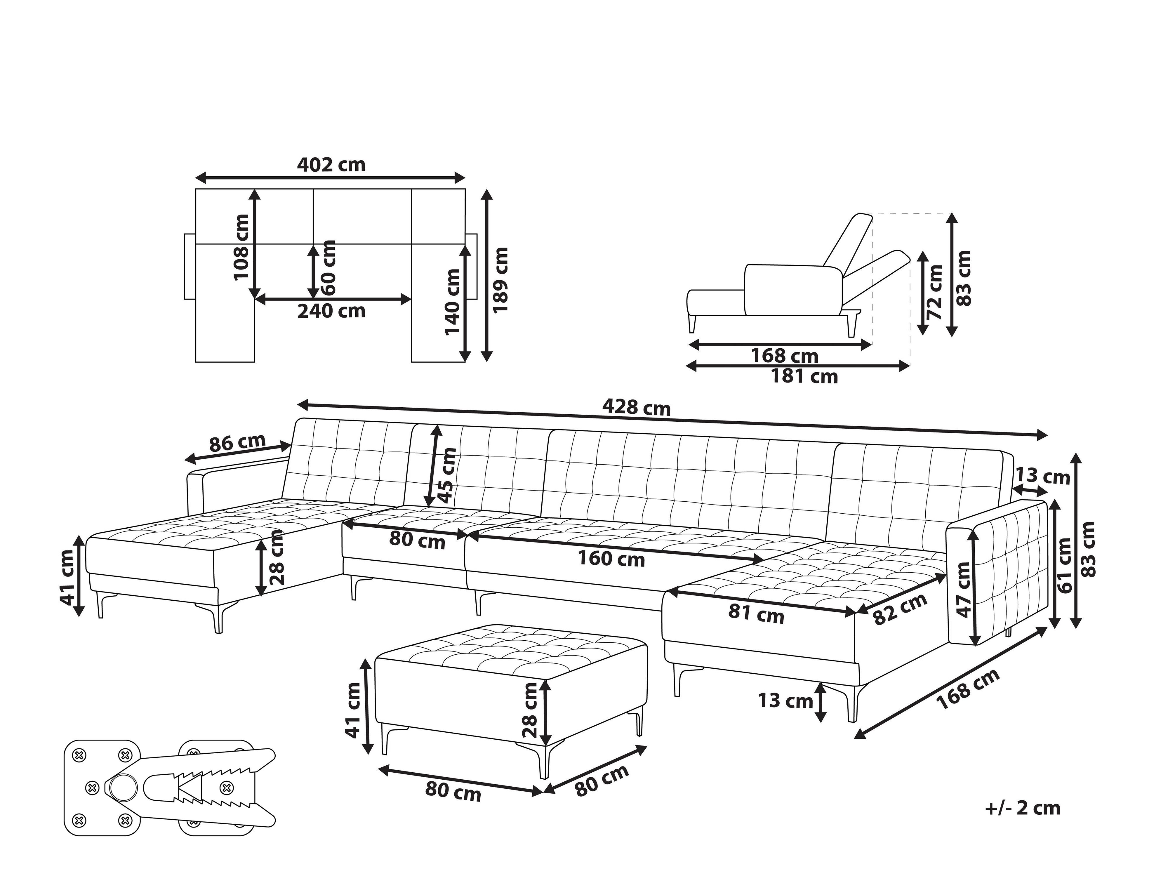 6 Seater UShaped Modular Faux Leather Sofa with Ottoman Black ABERDEEN