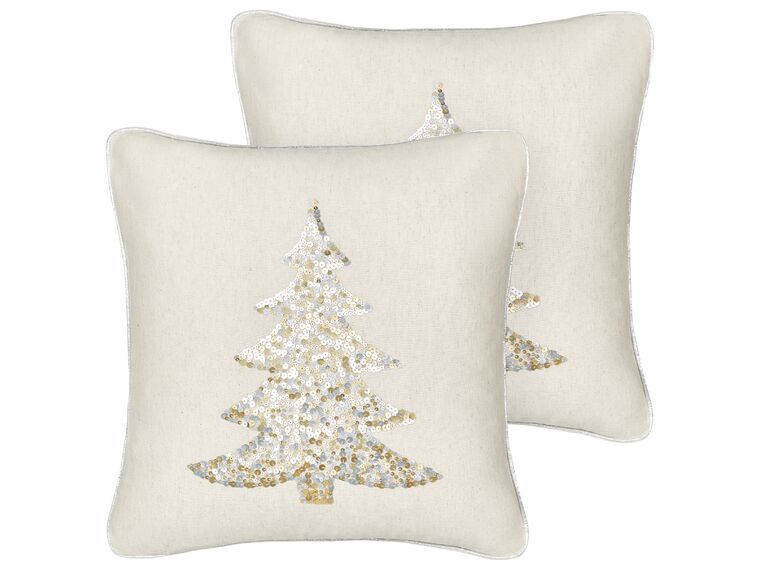 Sett med 2 puter bomull med juletremønster beige 45 x 45 cm CLEYERA_887625
