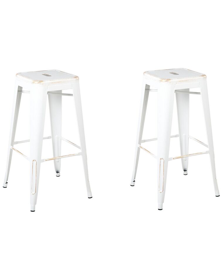 Set of 2 Steell Stools 76 cm White with Gold CABRILLO_705331