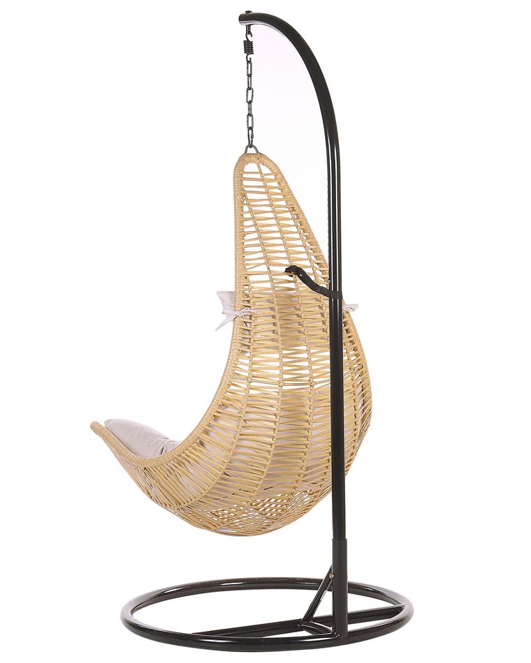 PE Rattan Hanging Chair with Stand Natural ATRI II Beliani.co.uk