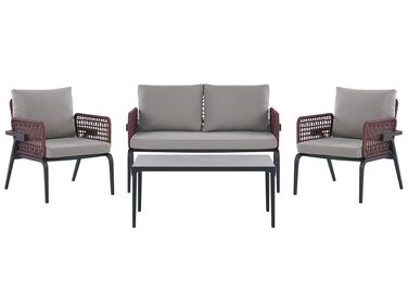 Lounge Set Aluminium schwarz / burgunderrot 4-Sitzer Auflagen grau SCIACCA