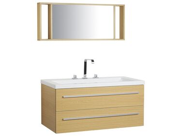 Badrumsmöbler väggskåp spegel och tvättställ beige ALMERIA