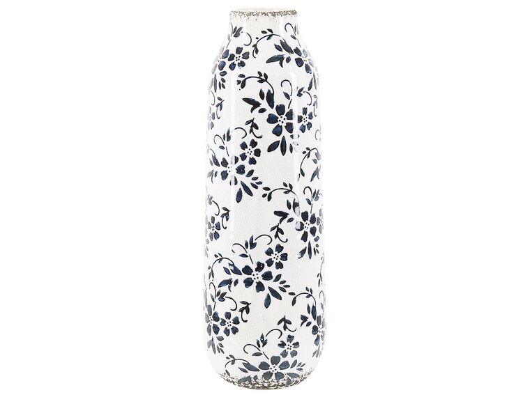 Stoneware Flower Vase 35 cm White with Navy Blue MULAI_810760