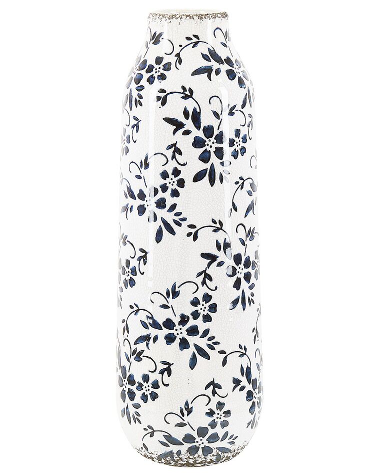 Stoneware Flower Vase 35 cm White with Navy Blue MULAI_810760