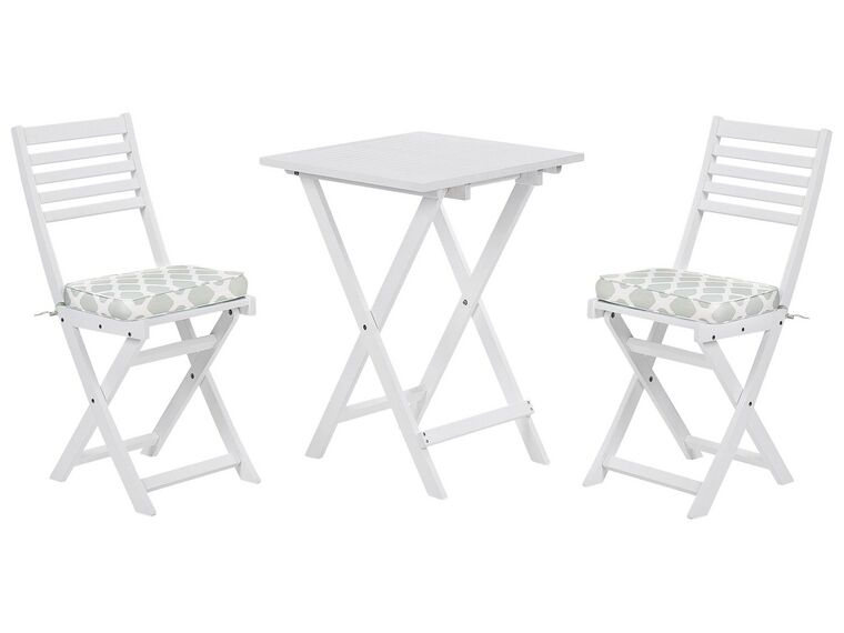 Balkongset av bord och 2 stolar med dynor vit/mintgrön FIJI_764347