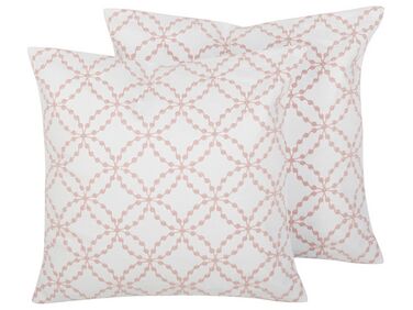 Set of 2 Cotton Cushions Quatrefoil Pattern 45 x 45 cm Pink VERBENA