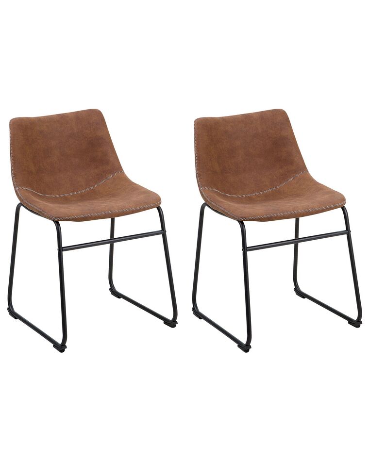 Set of 2 Fabric Dining Chairs Brown BATAVIA_725019