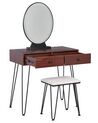 2 Drawers Dressing Table with LED Mirror and Stool Dark Wood and Black LOIX_845491