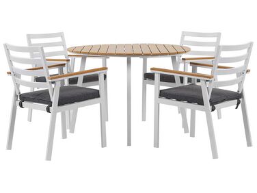  Zestaw ogrodowy stół i 4 krzesła biały z poduszkami szarymi CAVOLI