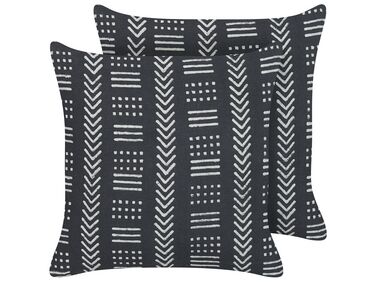 Lot de 2 coussins en coton à motif géométrique noir et blanc 45 x 45 cm BENZOIN