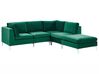 Left Hand 4 Seater Modular Velvet Corner Sofa with Ottoman Green EVJA_789574