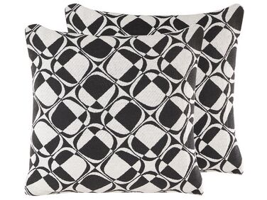 Set of 2 Cotton Cushions Geometric Pattern 45 x 45 cm Black and White KOTURE