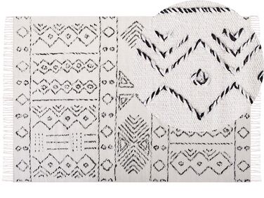 Teppich Wolle weiß / schwarz geometrisches Muster 160 x 230 cm Kurzflor ALKENT