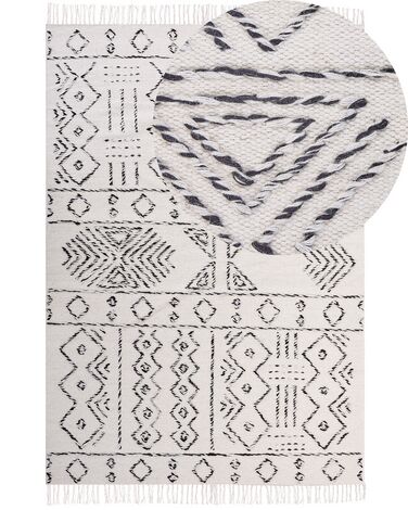 Teppich Wolle weiss / schwarz geometrisches Muster 160 x 230 cm Kurzflor ALKENT