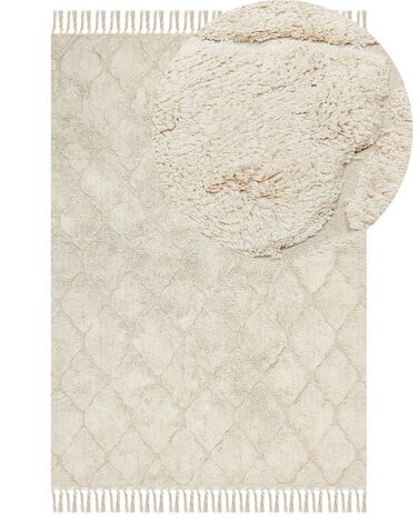 Teppich Baumwolle hellbeige 140 x 200 cm marokkanisches Muster Kurzflor SILCHAR