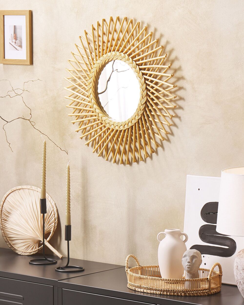Espejo de pared de ratán beige ⌀ 60 cm TAGOLU 